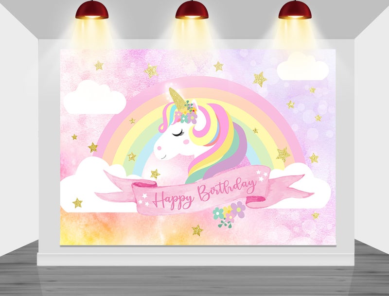 Mocsicka Unicorn Theme Birthday Party Decoration, Pink Cotton Backdrop with Rainbow Clouds, 7x5ft - Image 5